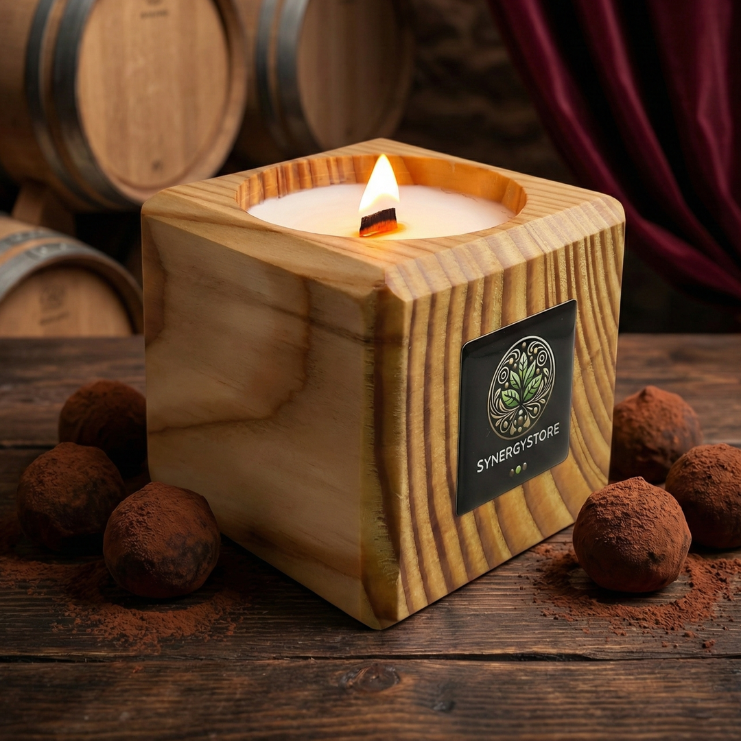 Świeca sojowa Bordeaux Trufla i Ganache w modrzewiowym pojemniku 220 ml.