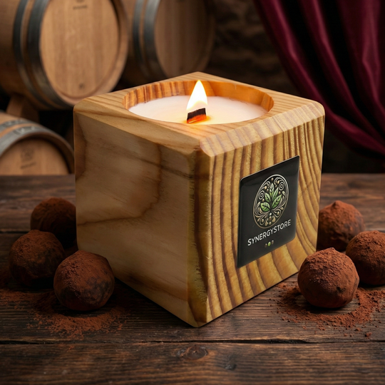 Świeca sojowa Bordeaux Trufla i Ganache w modrzewiowym pojemniku 220 ml.