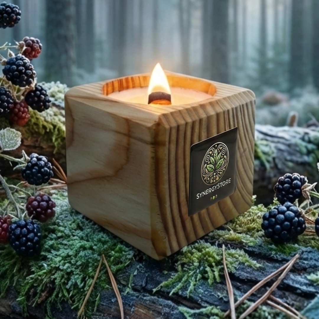 Świeca sojowa Nordycka Jeżyna w modrzewiowym pojemniku z drewnianym knotem – zdjęcie główne produktu
