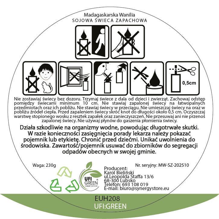 Madagaskarska Wanilia świeca sojowa 300 ml