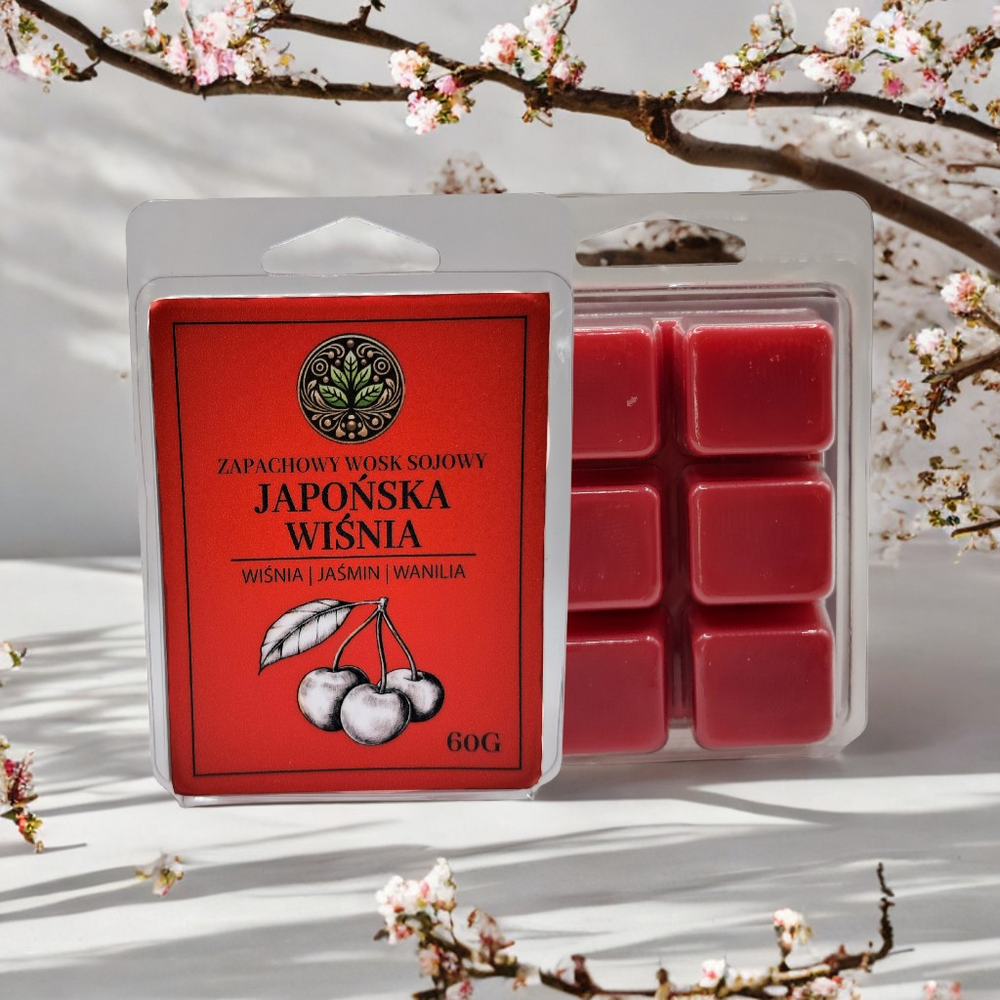 Wosk zapachowy Japońska Wiśnia 60 g – aranżacja inspirowana kwitnącą wiśnią w Japonii.