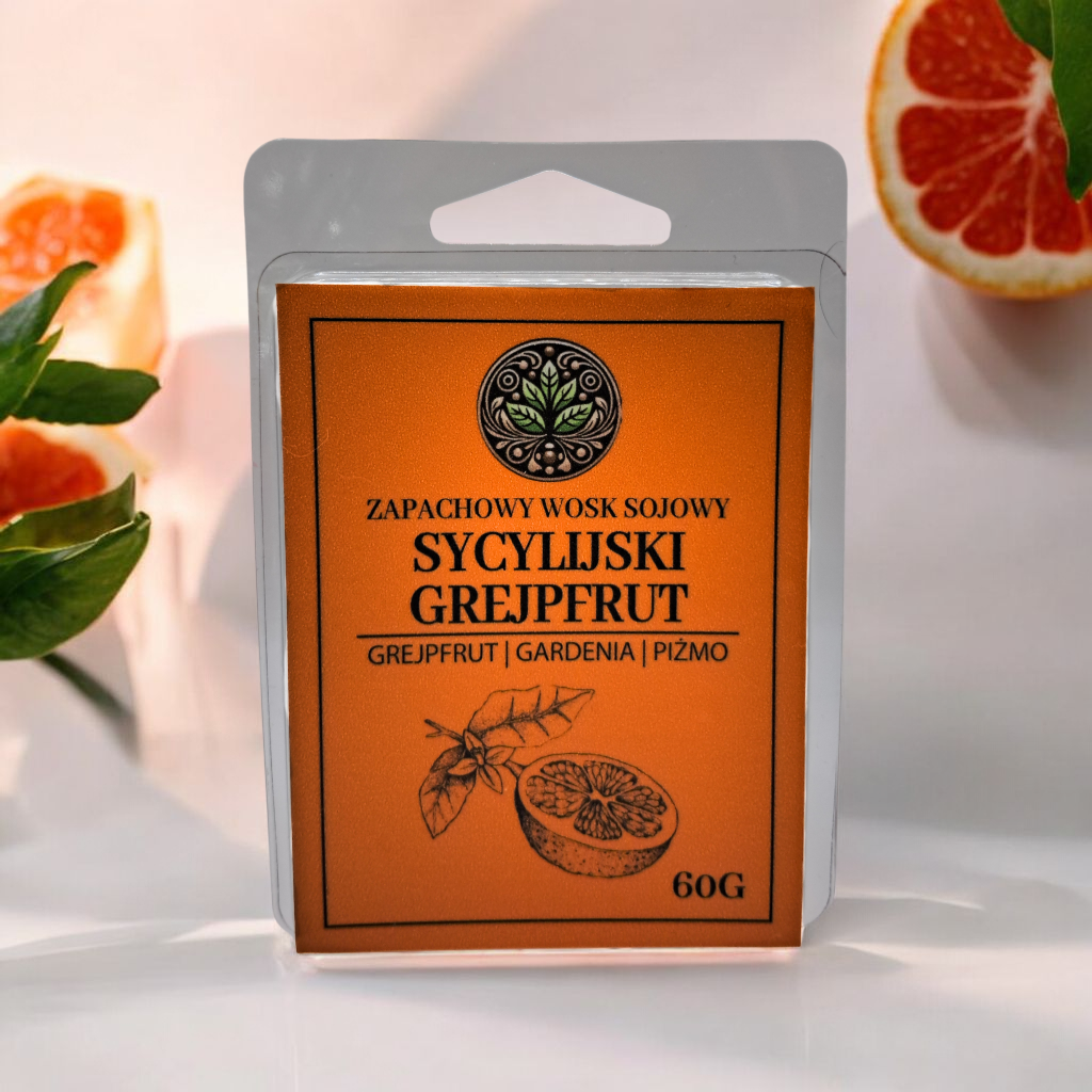 Wosk zapachowy sojowy Sycylijski Grejpfrut 60 g – widok frontalny.